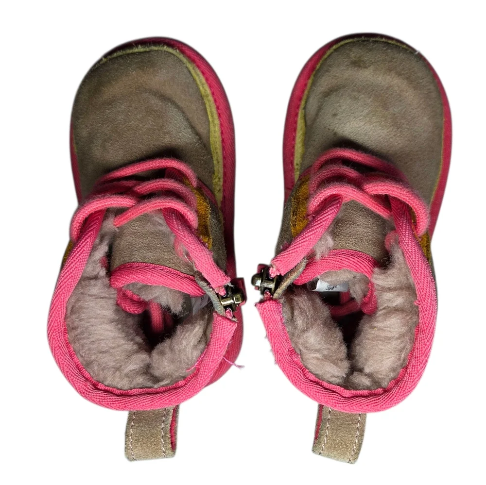 Ugg Kid's Suede Lace-up Boots with Pink and Orange Accents